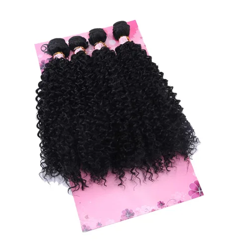 Miniatura 4 de FRELYN Rizado pelo rizado paquetes de armadura de pelo sintético paquetes 18 18 20 20 pulgadas 4 piezas/paquete color negro tejido rápido coser