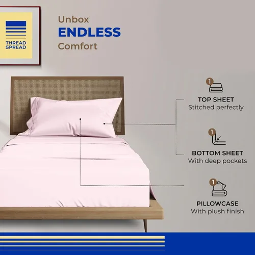 Miniatura 3 de THREAD SPREAD Sábanas 100% Algodón Egipcio Tamaño Twin - 800 Alto Número de Hilos 3 Piezas Sábanas Twin Extra Largas para Dormitorio, Bolsillo