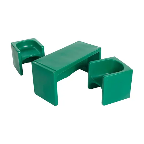 ECR4Kids juego de mesa Tri-Me y sillas Cube, muebles multiusos, verde, 3 piezas