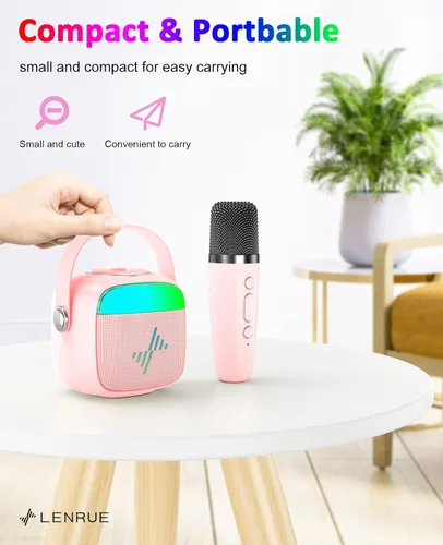 Miniatura 4 de LENRUE Máquina de karaoke para niños, regalos de cumpleaños para niñas, niños y adolescentes con micrófono inalámbrico, luces de colores, regalos