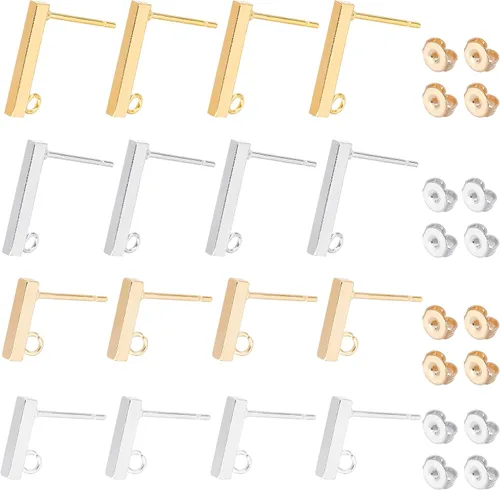 Miniatura 7 de SUNNYCLUE 1 caja, 80 unidades, 20 pares de aretes redondos planos de acero inoxidable con bucle, aretes plateados y dorados, hallazgos en blanco