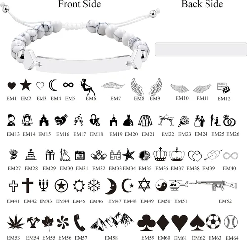 Miniatura 2 de Pulsera de identificación con nombre personalizado de 0.236 in, pulsera trenzada de piedra turquesa blanca para hombres, mujeres, mejores amigos