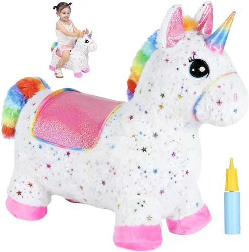 Miniatura 12 de INPANY Caballo Saltarín, Juguetes Panda Brincolín, Animal de Peluche Saltarín para Niños Pequeños, Juguetes de Goma Inflables para Montar, Regalo