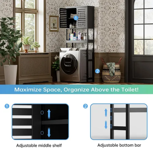 Miniatura 6 de SMIBUY Gabinete de Almacenamiento para Baño sobre el Inodoro, Organizador de Gabinete de 2 Puertas de Bambú, Estante de Inodoro Independiente