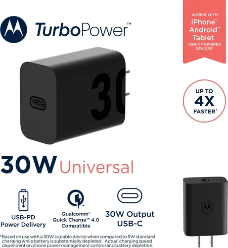 Miniatura 3 de Motorola TurboPower 30 Cargador USB-C - Sin cable - para Moto G 2025, G Power 2025, G Power 5G (2024), Moto G Stylus 5G (2024), Motorola Razr