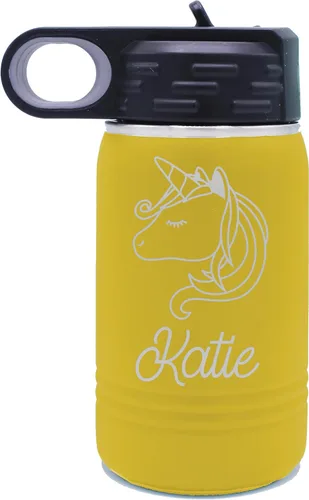 Miniatura 15 de My Personal Memories Botella de agua personalizada de 12 onzas para niños con pajilla, vaso aislado de doble pared para niños, niñas, escuela, Azul