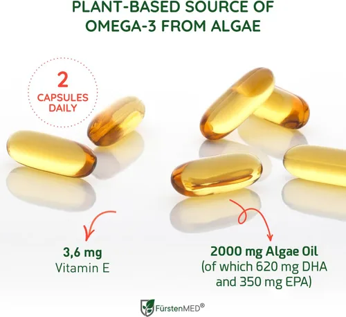 Miniatura 2 de FürstenMED Aceite de algas Vegano Omega 3 – Apoyo a la salud del corazón, cerebro y articulaciones – 2000 mg de aceite de algas de los cuales 700 mg