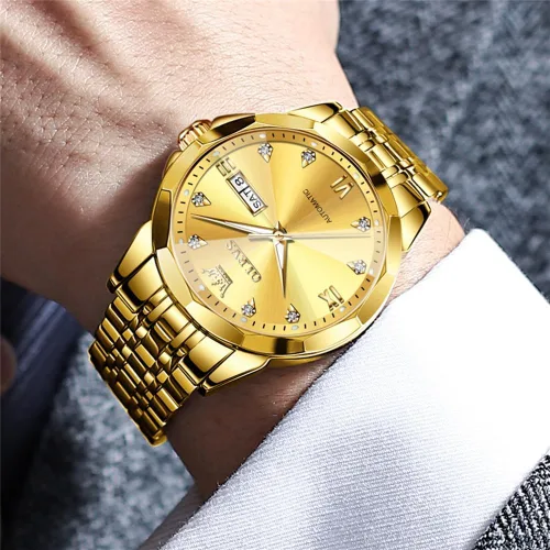 Miniatura 26 de OLEVS Reloj de pulsera automático con diseño de esqueleto para hombre, de lujo, con diamantes de lujo, de acero inoxidable, calendario, reloj
