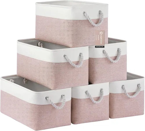 Miniatura 99 de Cestas de almacenamiento para estantes de 11.8 x 7.9 x 5.2 pulgadas, contenedores de almacenamiento plegables de tela con asas, organizador