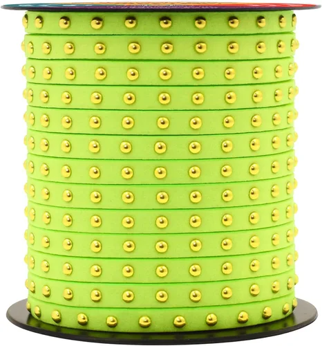 Miniatura 23 de Mandala Crafts Cordones de gamuza sintética para fabricación de joyas, 20 yardas, tiras de cordones de cuero con tachuelas doradas, cuerdas planas