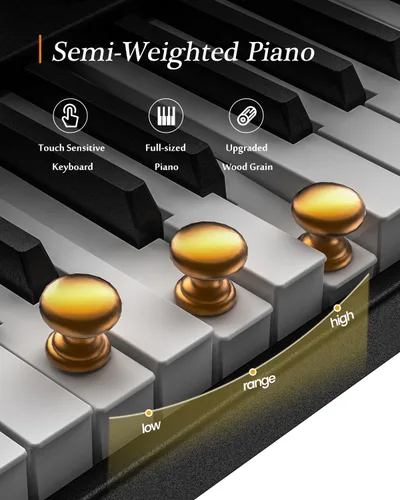 Miniatura 3 de Teclado de piano portátil, piano digital plegable semipesado de 88 teclas, tamaño completo, grano de madera, teclado de piano eléctrico con Negro