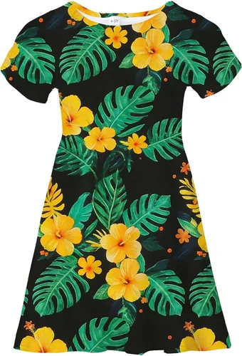 Miniatura 26 de Vestidos para niñas con estampado lindo, de manga corta, vestidos casuales de verano para niñas de 4 a 10 años