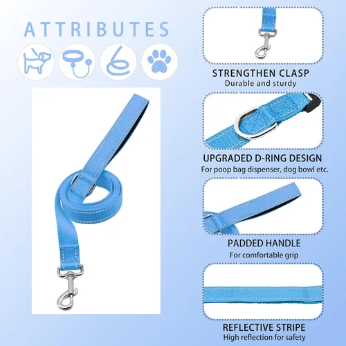 Miniatura 3 de collar reflectante para perros con hebilla de bloqueo de seguridad, collares de nailon suaves y transpirables ajustables para perros pequeños, Azul