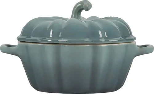 Miniatura 2 de Le Creuset Gres Figural Calabaza Petite Cocotte, 12 oz., Sal Marina Sea Salt