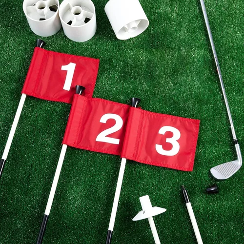 Miniatura 7 de Lewtemi 3 piezas de palo de bandera de golf, bandera verde para patio, todos los 3 pies, taza de agujero de golf desmontable, palos portátiles