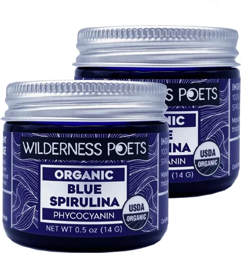 Miniatura 7 de Wilderness Poets, Espirulina azul orgánica – 100% ficocianina (0.5 oz. Tarro de vidrio azul) – Natural – Sin maltodextrina, rellenos o conservantes