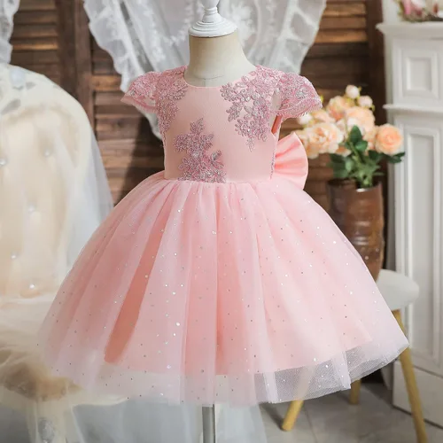 Miniatura 2 de NNJXD Vestido de princesa con lazo y lentejuelas para bebé niña