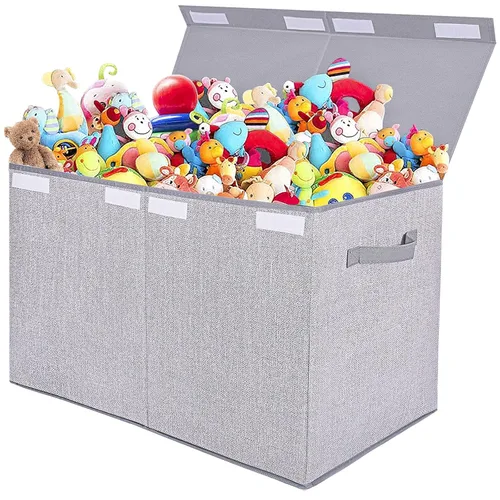 Pantryily Caja de juguetes grande organizadora de almacenamiento con tapa, cajas plegables para juguetes para niños, cestas con asas resistentes Gris