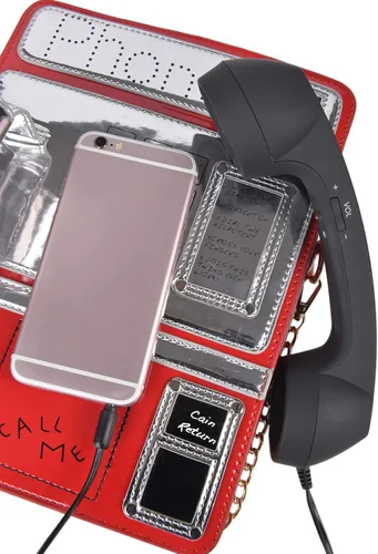 Miniatura 6 de QZUnique Bolsa de hombro con forma de cinta grabadora de radio bolsa cruzada de poliuretano para mujer bolsa de noche retro bolso de mano