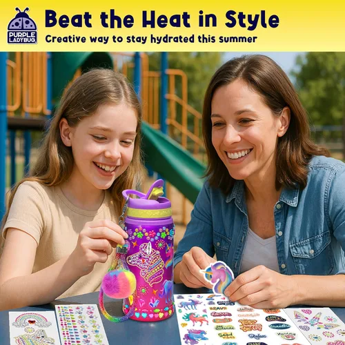 Miniatura 5 de PURPLE LADYBUG Decora tu propia botella de agua para niñas, regalo para niñas de 5, 6, 7, 8, 9, 10 años, regalo de cumpleaños, juguetes de Piedra