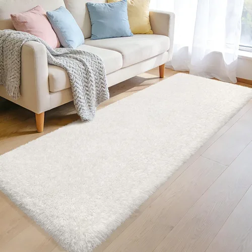 Miniatura 10 de Alfombras suaves para dormitorio, alfombra de pasillo de 2 x 6 pies, alfombra de felpa lanuda antideslizante para mesita de noche, sofá, sala