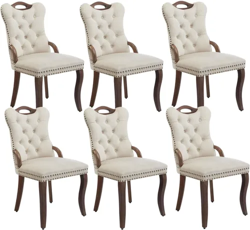 Miniatura 40 de Shenyon Juego de 2 Sillas de Comedor de Terciopelo Gris, Sillas de Comedor Tapizadas con Ribete de Anilla Trasera y Patas de Madera Maciza, Sillas