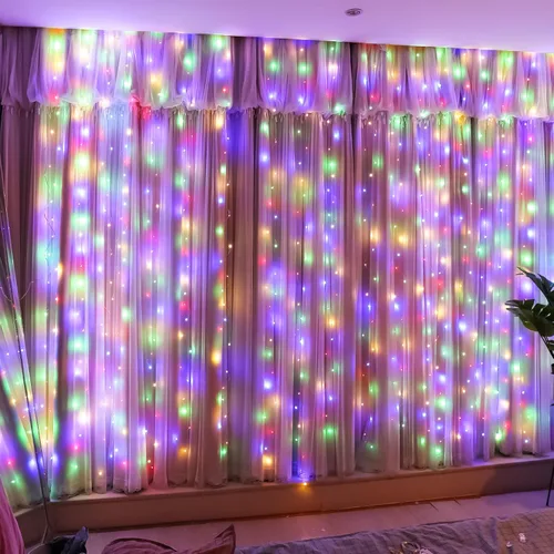 Miniatura 11 de HXWEIYE 300 luces LED de cortina de hadas, 9.8 x 9.8 pies, enchufe USB, 8 modos de luces colgantes de Navidad con control remoto para dormitorio