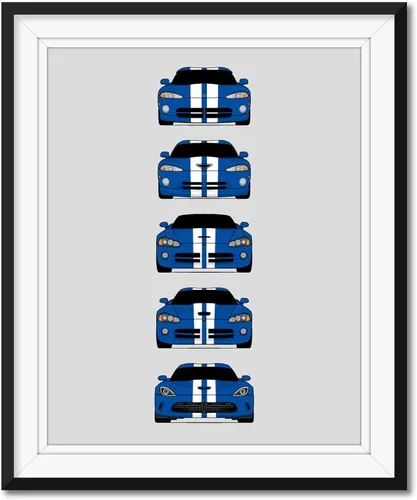 Miniatura 4 de Custom Car Posters Póster hecho a mano compatible con Dodge Viper Generations e impresión de Viper R/T GTS SRT10, color rojo con rayas blancas, 3.