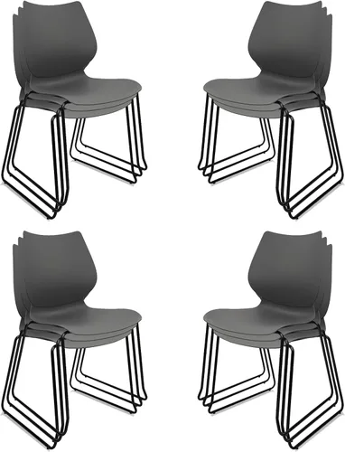 Miniatura 16 de KLASIKA Silla apilable para sala de espera, silla de oficina apilable con soporte lumbar ergonómico y patas de metal, sillas de escritorio