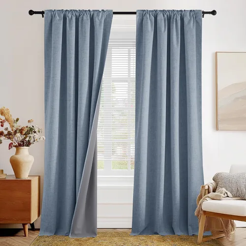 Miniatura 41 de PONY DANCE Cortinas de lino 100% opacas de 63 pulgadas de largo para dormitorio, sala de estar, oscurecimiento completo, bolsillo para barra