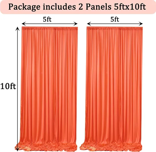 Miniatura 3 de Cortinas de fondo naranja sin arrugas de 10 x 10 pies para fiestas, cortinas de fondo de fotos de poliéster, 2 paneles de 5 x 10 pies