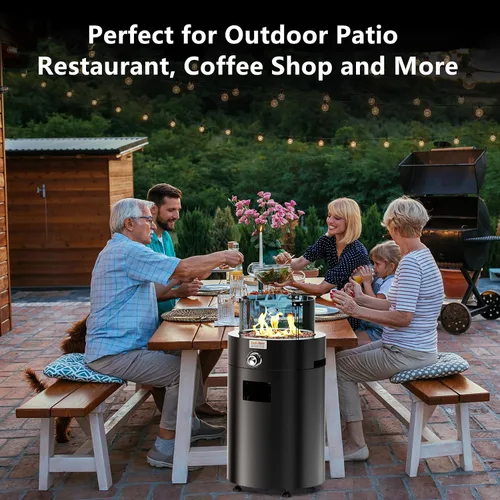 Miniatura 6 de Fogata de gas desmontable con rocas de lava, escudo de vidrio y ruedas, hoguera de propano sin humo con manguera para patio, patio, campamento