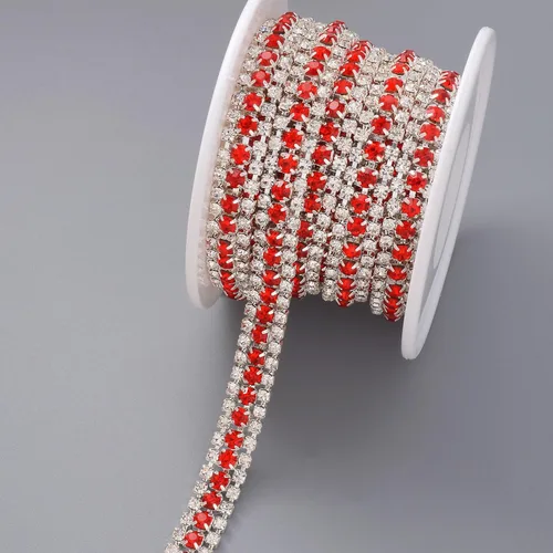 Miniatura 2 de Jerler Cadena de cierre de diamantes de imitación de 3 filas de 5 yardas para manualidades, bodas y decoraciones de ropa (rojo)