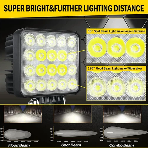 Miniatura 4 de Paquete de 2 luces LED de trabajo súper brillantes de 60W, JASLITE 12v/24v 6000LM 4 pulgadas, faros antiniebla impermeables todoterreno para equipos