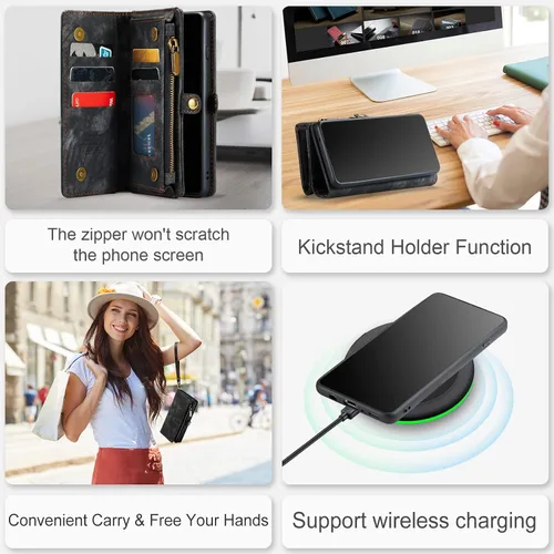 Miniatura 6 de Asuwish Funda de teléfono para Samsung Galaxy S10 con cremallera, funda desmontable con protector de pantalla de vidrio templado y tarjetero Azul