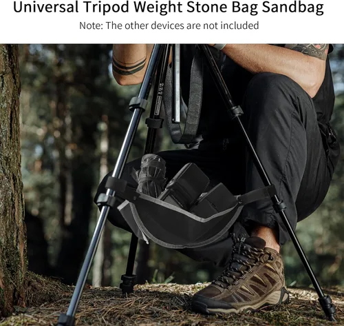 Miniatura 7 de Selens Bolsa de piedra para trípode universal, portátil, resistente al aire libre, bolsa de mayordomo para soporte ligero, color gris