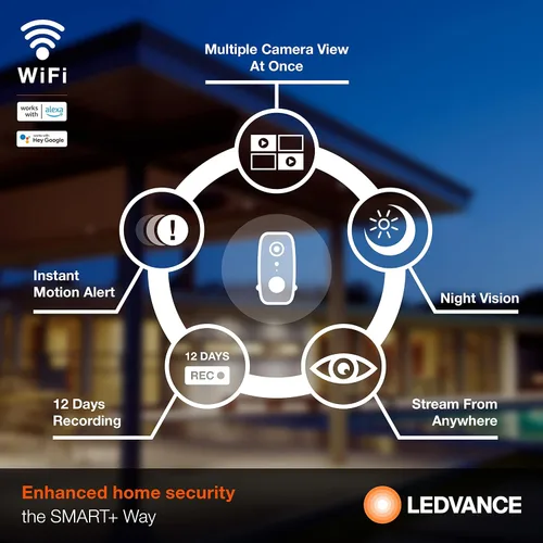 Miniatura 3 de LEDVANCE Cámara inteligente WiFi para exteriores con batería, audio bidireccional, video HD y sensor, compatible con Alexa y Google, resistente a