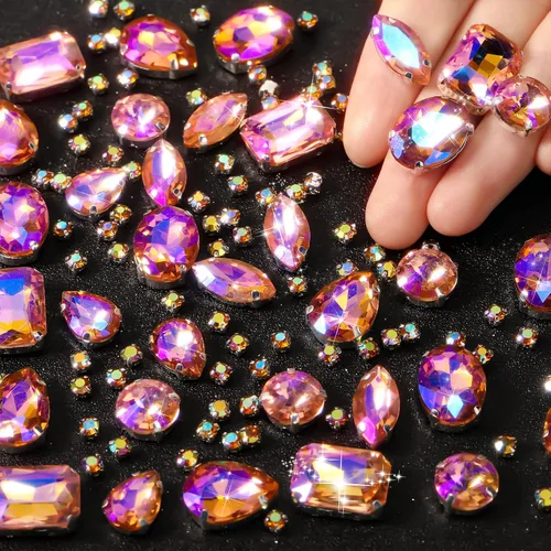Miniatura 11 de WILLBOND 156 piezas de diamantes de imitación para coser con garra, diamantes de imitación de cristal con base plana, gemas con engaste de metal