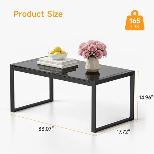 Miniatura 2 de ONBRILL Mesa de café rectangular con escritorio de vidrio templado, mesa de café para exteriores con marco galvanizado y pies ajustables para patio