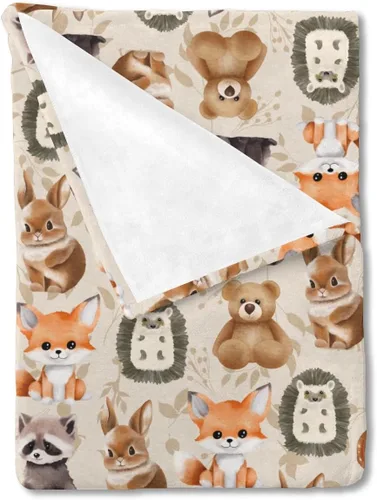 Manta de bebé de animales lindos para niños y niñas, lindo oso, mapache, ciervo, conejo, erizo, manta retro de franela floral, manta de recepción