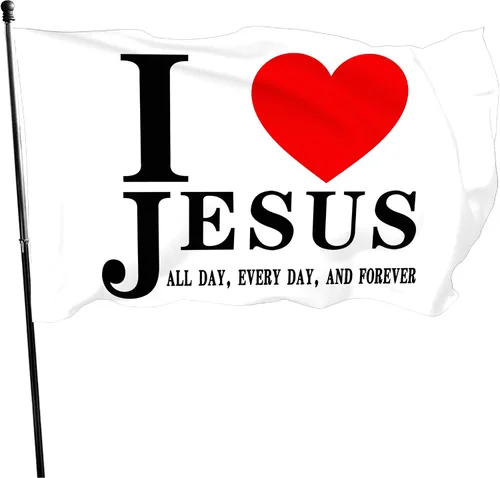 Bandera de Jesús con texto en inglés "I Love Jesus", bandera cristiana de fe sobre el miedo de Jesús, 3 x 5 pulgadas, para exteriores, doble cara,
