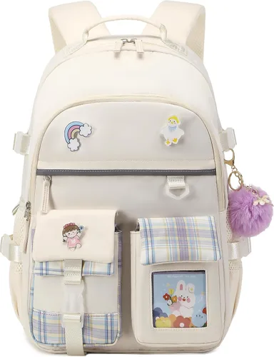 Miniatura 2 de Mochila para niñas de 15.6 pulgadas para laptop, bolsa escolar para niños de primaria y universidad, mochilas y bolsos escolares para niñas Beige