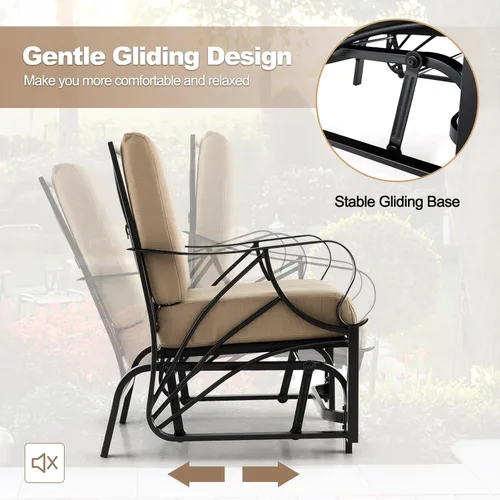 Miniatura 5 de Tangkula Planeador de patio al aire libre, silla deslizante con marco de metal con cojín, silla ergonómica para patio al aire libre para una sola