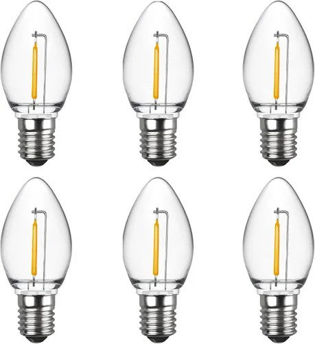 Meconard Bombillas LED C7 para luz nocturna, bombillas LED de reemplazo irrompibles para velas de ventana y candelabros, base de candelabro E12, 0.6