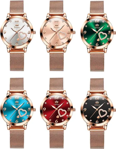Miniatura 7 de devaco Reloj de pulsera del cuarzo del diamante del oro rosa del acero inoxidable, reloj de moda de las señoras de la prenda impermeable