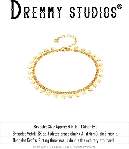 Miniatura 7 de Dremmy Studios Pulsera de oro para mujer, chapada en oro de 18 quilates, delicado clip de circonita cúbica, disco de moneda, estrella, cable