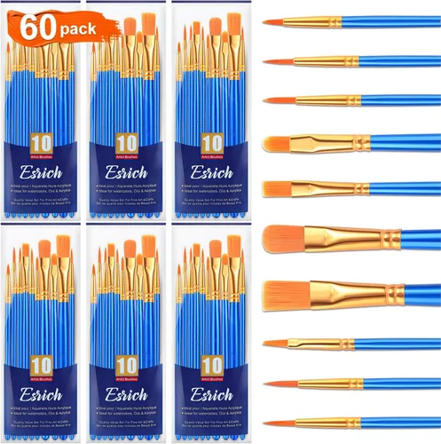 Miniatura 15 de ESRICH Juego de pinceles de pintura acrílica, 16 paquetes/160 unidades, cabezal de cepillo de nailon, adecuado para acrílico, óleo, acuarela, cuerpo