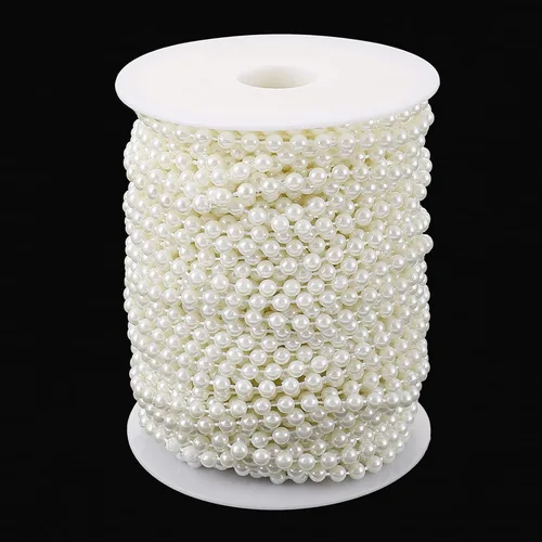 Miniatura 6 de Jerler Guirnalda de perlas artificiales, cadena de perlas artificiales, ideal para manualidades, Navidad, boda, ramo y decoración de fiestas (blanco)