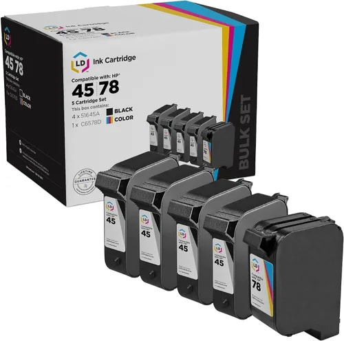 LD Productos Cartuchos de tinta remanufacturados para HP 45 51645A y HP 78 C6578DN (4 negros, 1 color, 5 unidades) para uso en copiadora a color HP: