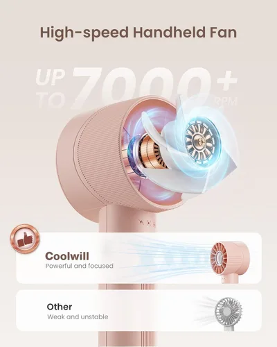 Miniatura 2 de Mini ventilador turbo portátil de mano, dispositivo de enfriamiento personal de alta velocidad de 4 velocidades [máximo 16 horas], bolsa recargable